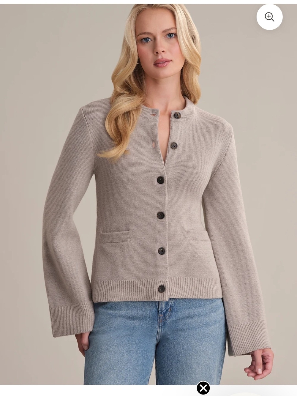 Catherine: Wool Cardigan Womens Taupe Button-Front Knit Sweater Jacket